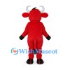 Bull Mascot Costume in Red with White Horns