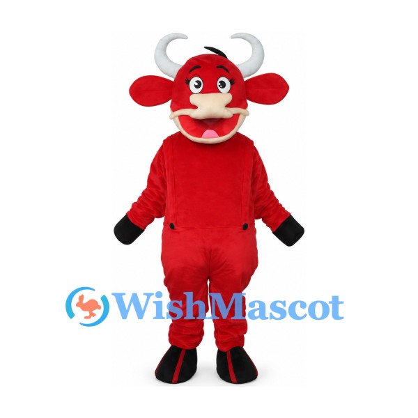 Bull Mascot Costume in Red with White Horns