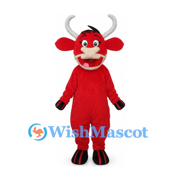 Bull Mascot Costume in Red with White Muzzle