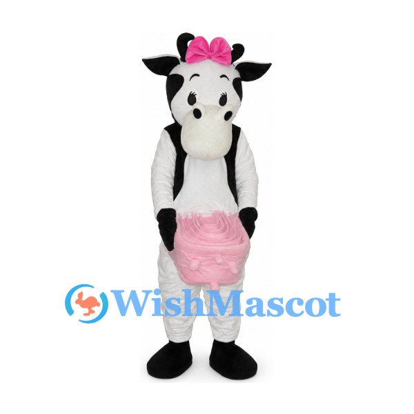 Cow Mascot Costume with Pink Skirt and Head Bow