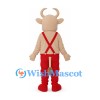 Bull Mascot Costume in Tan with Red Suspender Pants