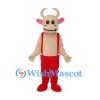 Bull Mascot Costume in Tan with Red Suspender Pants
