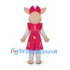 Pig Mascot Costume with Pink Ribbon Print Dress