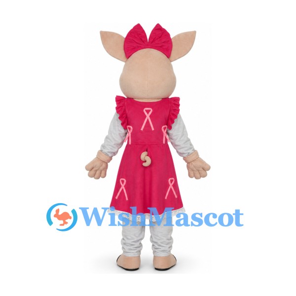 Pig Mascot Costume with Pink Ribbon Print Dress