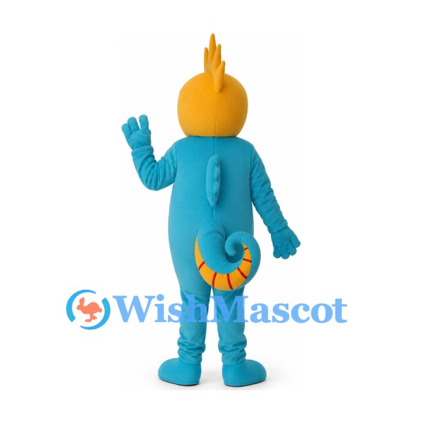 Seahorse Mascot Costume in Blue with Orange Head and Belly