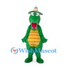 Crocodile Mascot Costume with White Hat and Yellow Belly