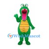 Crocodile Mascot Costume in Green with Yellow Belly and Pink Mouth