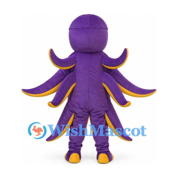 Octopus Mascot Costume in Purple with Yellow Tentacle Trim
