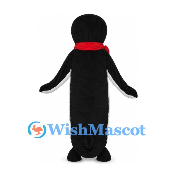 Penguin Mascot Costume with Red Scarf and Glasses