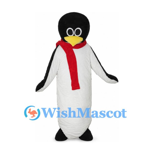Penguin Mascot Costume with Red Scarf and Glasses