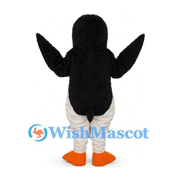 Penguin Mascot Costume with Orange Bill and Raised Wings