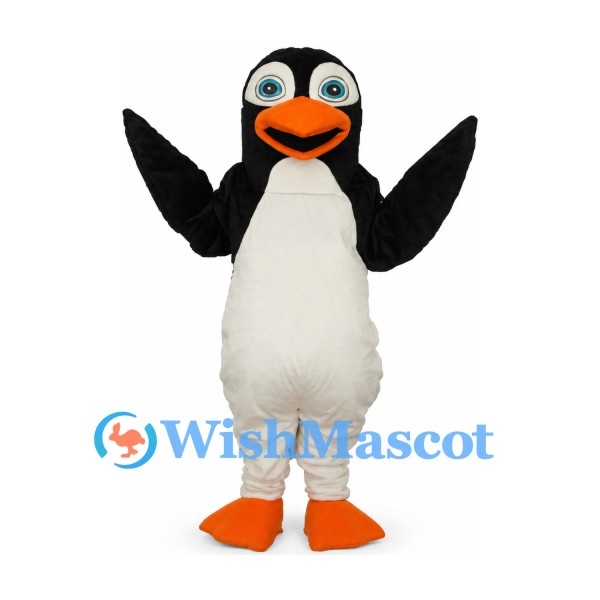 Penguin Mascot Costume with Orange Bill and Raised Wings