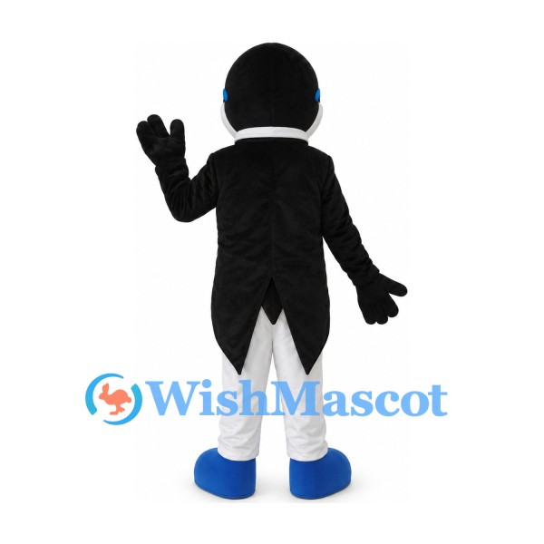 Penguin Mascot Costume with Black Tailcoat and Blue Glasses