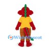 Dragon Mascot Costume in Red with Yellow Shirt and Brown Pants