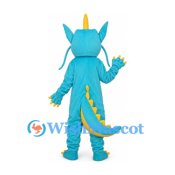 Dragon Mascot Costume in Turquoise with Yellow Belly and Long Whiskers