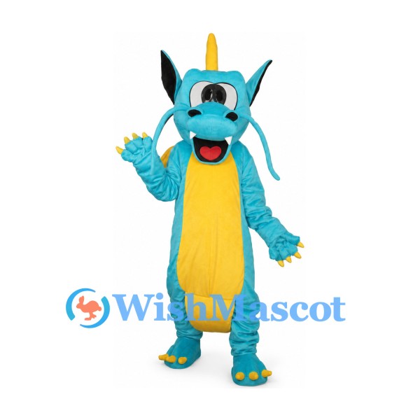 Dragon Mascot Costume in Turquoise with Yellow Belly and Long Whiskers