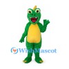 Dragon Mascot Costume in Green with Yellow Belly and Head Horn