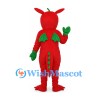 Dragon Mascot Costume in Red with Green Hands and Back Spines