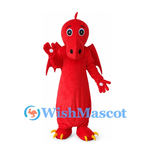 Dragon Mascot Costume in Red with Long Snout and Small Wings