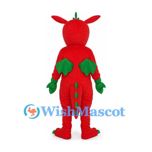 Dragon Mascot Costume in Red with Green Chest Trim