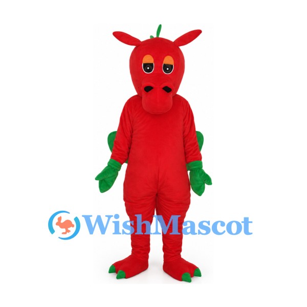 Dragon Mascot Costume in Red with Green Chest Trim