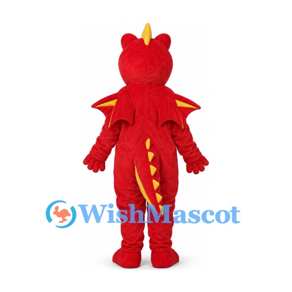 Dragon Mascot Costume in Red with Yellow Belly and Wings