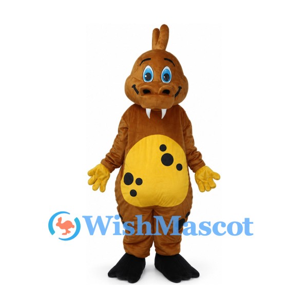 Dinosaur Mascot Costume in Brown with Yellow Spotted Belly