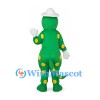 Dinosaur Mascot Costume in Green with Yellow Spots and White Hat