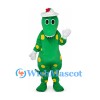 Dinosaur Mascot Costume in Green with Yellow Spots and White Hat