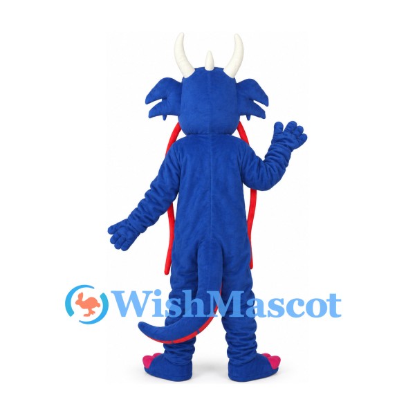 Dragon Mascot Costume in Blue with Red Belly and Long Whiskers