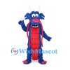 Dragon Mascot Costume in Blue with Red Belly and Long Whiskers