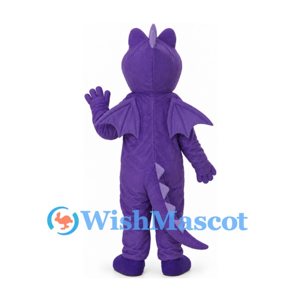 Dragon Mascot Costume in Purple with Gray Belly and Small Wings
