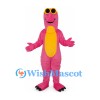Dinosaur Mascot Costume in Pink with Yellow Belly and Sunglasses