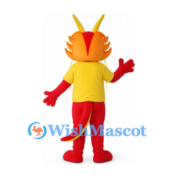 Dragon Mascot Costume with Yellow Shirt and Red Body