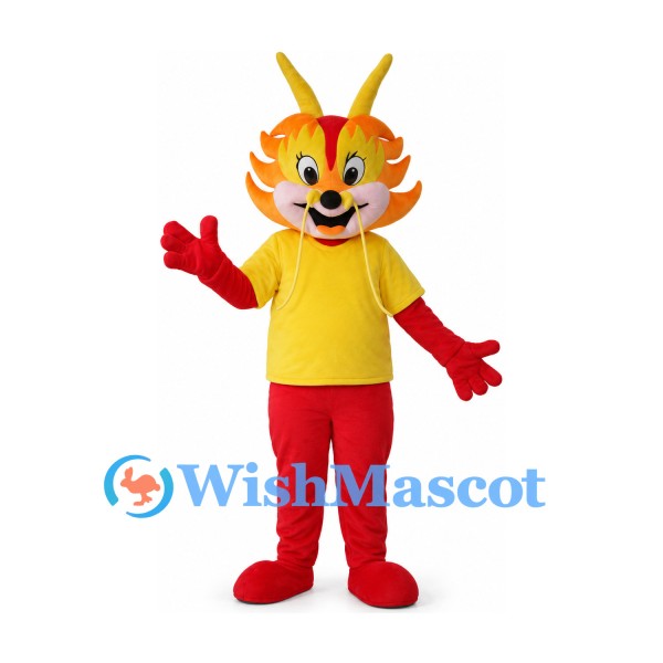 Dragon Mascot Costume with Yellow Shirt and Red Body