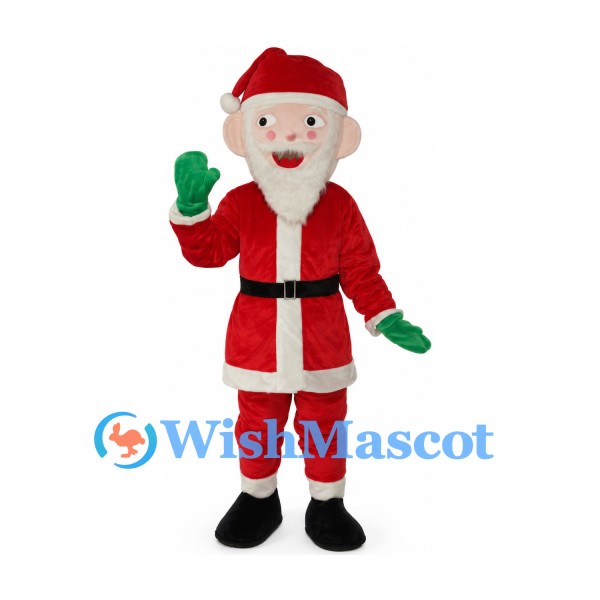 Santa Claus Mascot Costume with Red Suit and Green Mittens