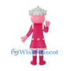 Doll Mascot Costume with Pink Dress and Pale Blue Curled Hair