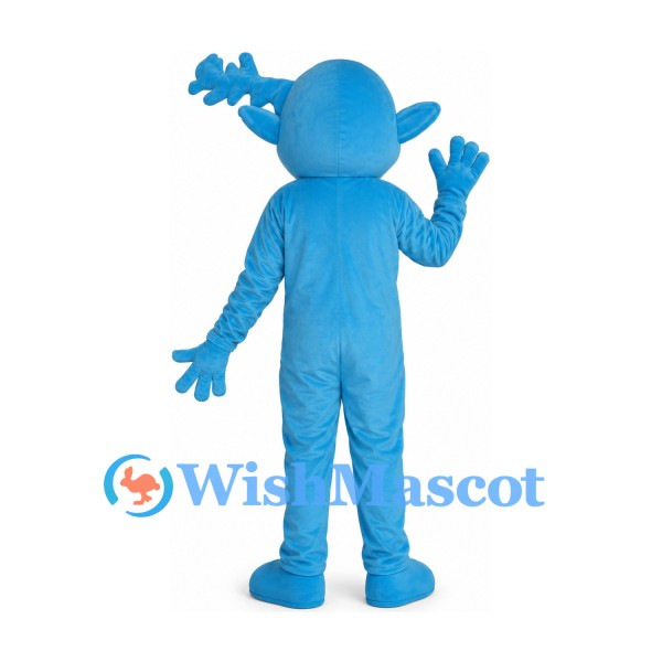 Blue Monster Mascot Costume with Branch Shaped Horns and Pink Bow