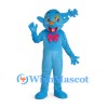 Blue Monster Mascot Costume with Branch Shaped Horns and Pink Bow