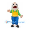 Grandfather Mascot Costume with Yellow Vest and Blue Pants