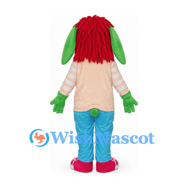 Rabbit Character Mascot Costume with Green Face and Red Hair