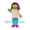 Rabbit Character Mascot Costume with Green Face and Red Hair