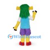 Monster Mascot Costume with Green Hair and Purple Shorts
