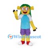 Monster Mascot Costume with Green Hair and Purple Shorts