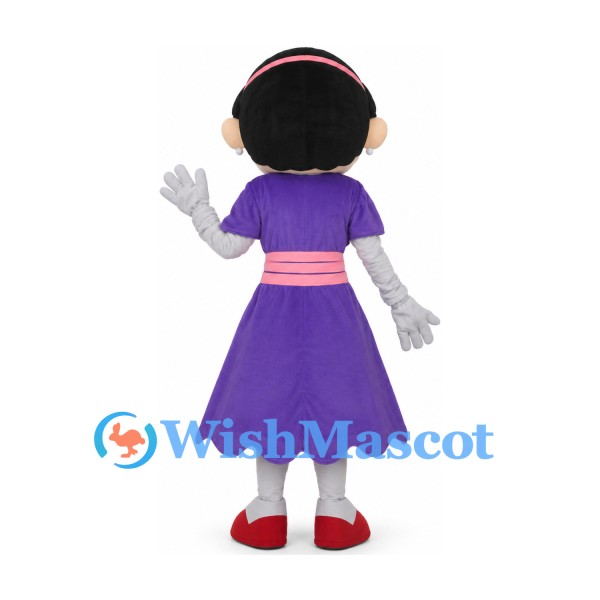 Girl Mascot Costume with Purple Dress and Pink Belt