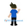 Boy Mascot Costume with Spiky Brown Hair and Blue Shirt