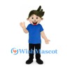 Boy Mascot Costume with Spiky Brown Hair and Blue Shirt