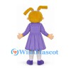 Girl Mascot Costume with Blonde Pigtails and Purple Dress