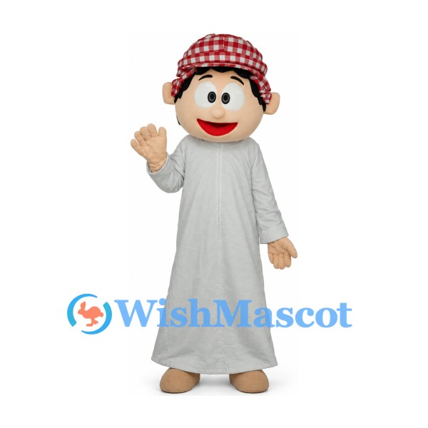 Boy Mascot Costume with Gray Robe and Checked Headscarf