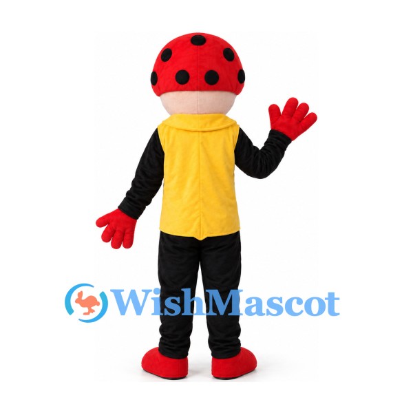 Ladybug Mascot Costume with Yellow Vest and Red Spotted Head